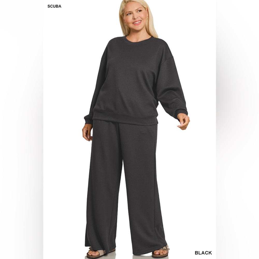 Zenana PLUS SCUBA CREWNECK PULLOVER & PANTS SET